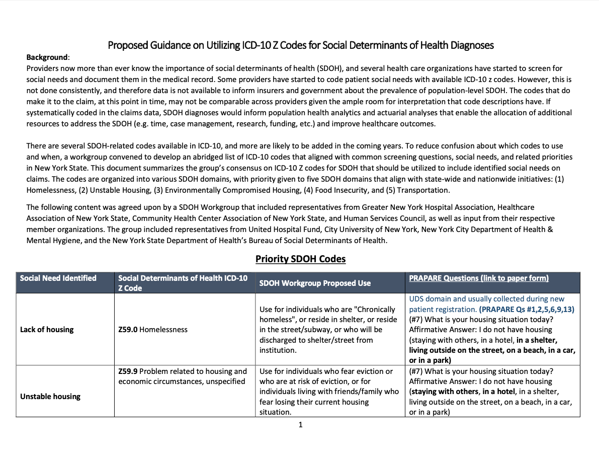 NYS SDOH Workgroup Coding Guidance 2020.pdf Community Health Care